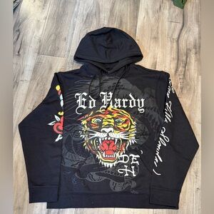 Ed Hardy Black and Red Graphic Hoodie